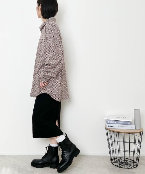 Ritzy（リッツィー）の「ポリ総柄プリント(A柄) ドロップショルダー LSシャツ レディース メンズ（シャツ/ブラウス・メンズ・ホワイト/グリーン/ブラック・MEDIUM/LARGE/X-LARGE）」の13枚目の写真