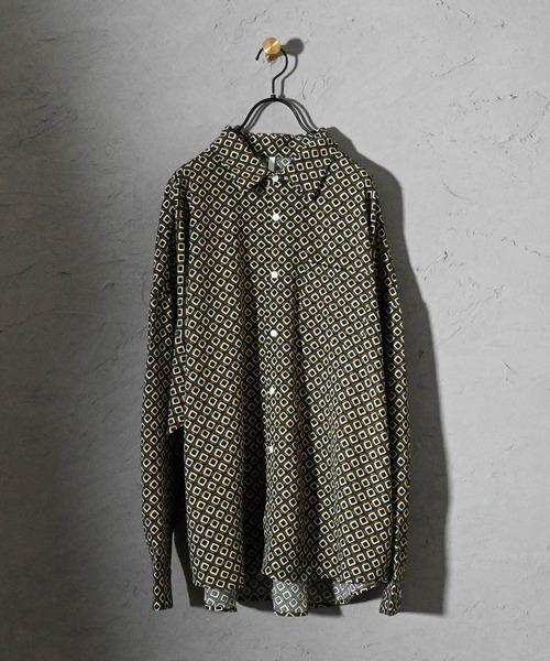Ritzy（リッツィー）の「ポリ総柄プリント(A柄) ドロップショルダー LSシャツ レディース メンズ（シャツ/ブラウス・メンズ・ホワイト/グリーン/ブラック・MEDIUM/LARGE/X-LARGE）」の10枚目の写真