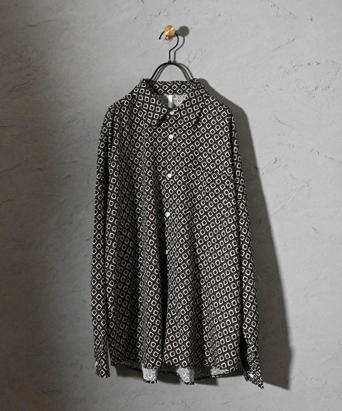 Ritzy（リッツィー）の「ポリ総柄プリント(A柄) ドロップショルダー LSシャツ レディース メンズ（シャツ/ブラウス・メンズ・ホワイト/グリーン/ブラック・MEDIUM/LARGE/X-LARGE）」の18枚目の写真