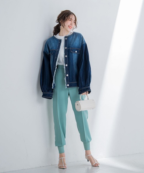 VICKY(ビッキー)の「【鮮やかなブルーが春の装いにぴったり】ノーカラーフリンジデニムジャケット《手洗い可能》(その他アウター・レディース・ネイビー/ブルー・M)」の7枚目の写真