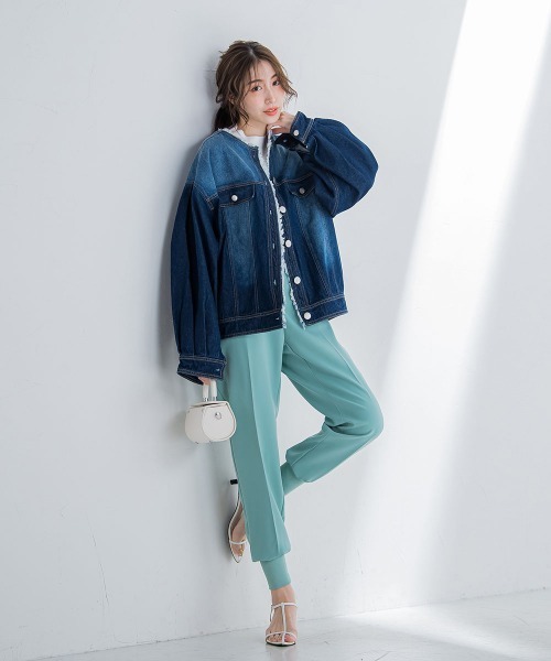 VICKY(ビッキー)の「【鮮やかなブルーが春の装いにぴったり】ノーカラーフリンジデニムジャケット《手洗い可能》(その他アウター・レディース・ネイビー/ブルー・M)」の13枚目の写真
