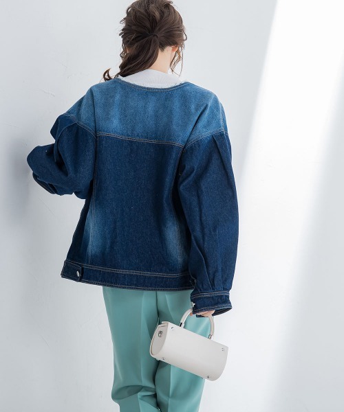 VICKY(ビッキー)の「【鮮やかなブルーが春の装いにぴったり】ノーカラーフリンジデニムジャケット《手洗い可能》(その他アウター・レディース・ネイビー/ブルー・M)」の17枚目の写真