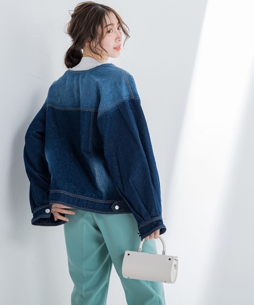 VICKY(ビッキー)の「【鮮やかなブルーが春の装いにぴったり】ノーカラーフリンジデニムジャケット《手洗い可能》(その他アウター・レディース・ネイビー/ブルー・M)」の14枚目の写真