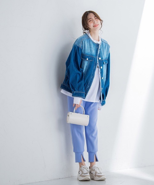 VICKY(ビッキー)の「【鮮やかなブルーが春の装いにぴったり】ノーカラーフリンジデニムジャケット《手洗い可能》(その他アウター・レディース・ネイビー/ブルー・M)」の12枚目の写真