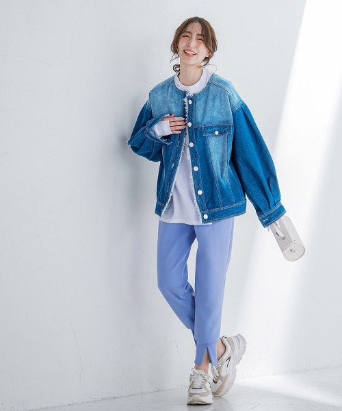 VICKY(ビッキー)の「【鮮やかなブルーが春の装いにぴったり】ノーカラーフリンジデニムジャケット《手洗い可能》(その他アウター・レディース・ネイビー/ブルー・M)」の3枚目の写真