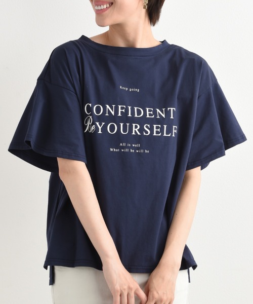 INTERPLANET(インタープラネット)の「フレアースリーブロゴTシャツ(Tシャツ/カットソー・レディース・オフホワイト/グレイッシュブルー/ブラック・FREE)」の3枚目の写真