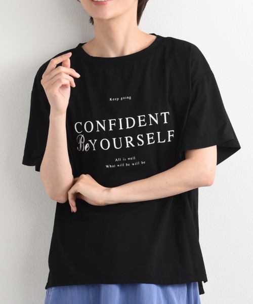 INTERPLANET(インタープラネット)の「フレアースリーブロゴTシャツ(Tシャツ/カットソー・レディース・オフホワイト/グレイッシュブルー/ブラック・FREE)」の2枚目の写真