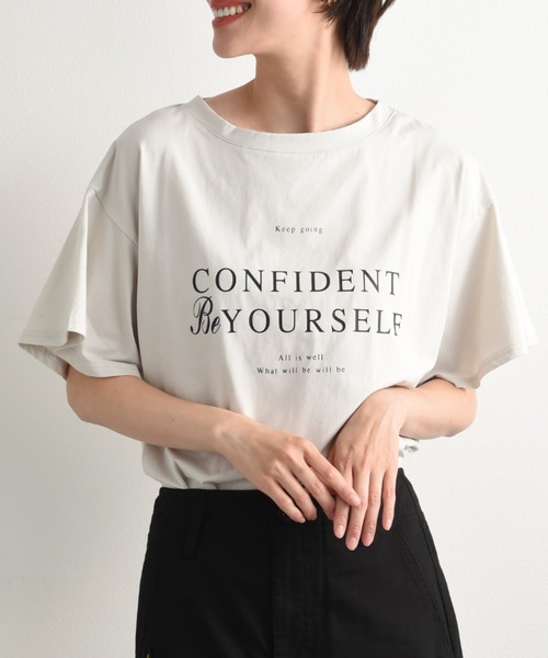 INTERPLANET(インタープラネット)の「フレアースリーブロゴTシャツ(Tシャツ/カットソー・レディース・オフホワイト/グレイッシュブルー/ブラック・FREE)」の4枚目の写真