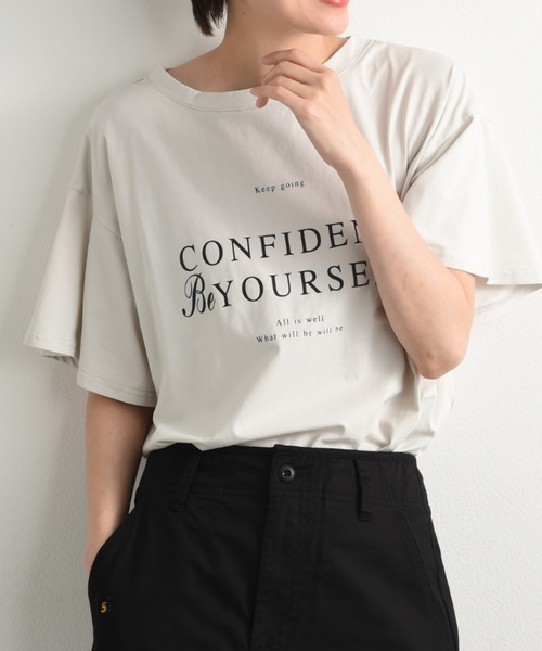 INTERPLANET(インタープラネット)の「フレアースリーブロゴTシャツ(Tシャツ/カットソー・レディース・オフホワイト/グレイッシュブルー/ブラック・FREE)」の9枚目の写真