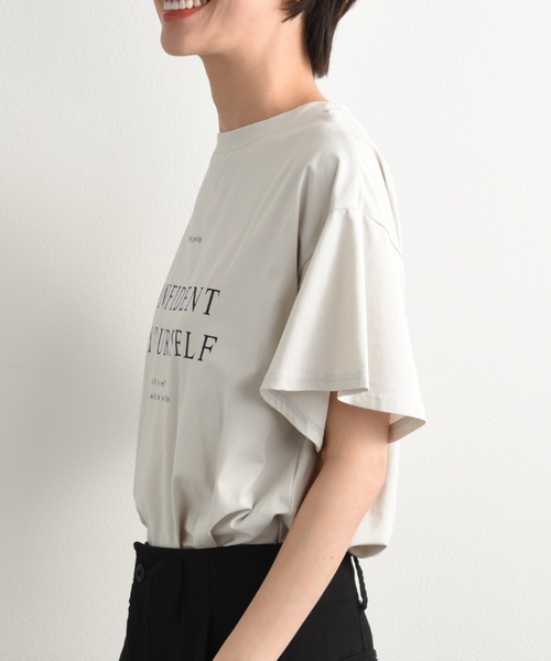 INTERPLANET(インタープラネット)の「フレアースリーブロゴTシャツ(Tシャツ/カットソー・レディース・オフホワイト/グレイッシュブルー/ブラック・FREE)」の8枚目の写真