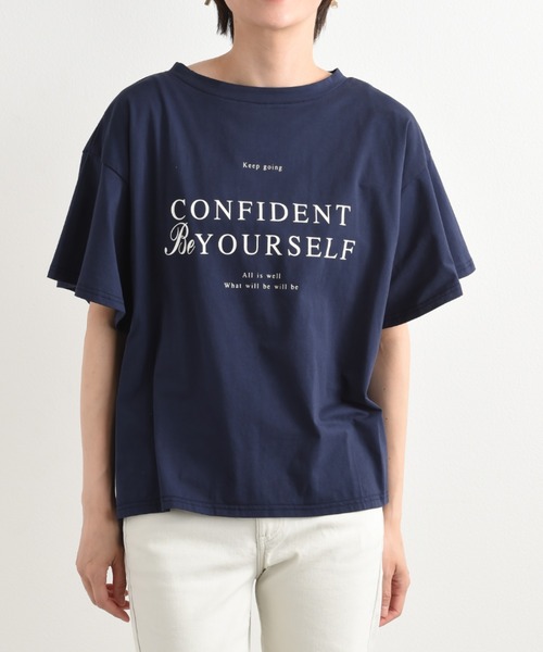 INTERPLANET(インタープラネット)の「フレアースリーブロゴTシャツ(Tシャツ/カットソー・レディース・オフホワイト/グレイッシュブルー/ブラック・FREE)」の16枚目の写真