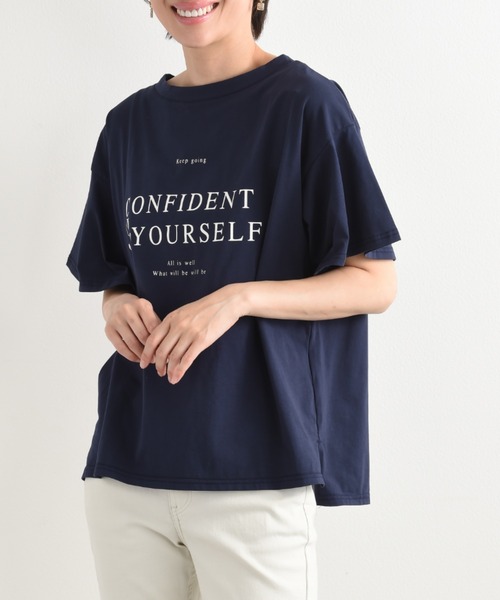 INTERPLANET(インタープラネット)の「フレアースリーブロゴTシャツ(Tシャツ/カットソー・レディース・オフホワイト/グレイッシュブルー/ブラック・FREE)」の20枚目の写真