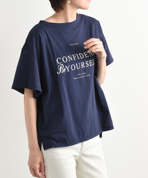 INTERPLANET(インタープラネット)の「フレアースリーブロゴTシャツ(Tシャツ/カットソー・レディース・オフホワイト/グレイッシュブルー/ブラック・FREE)」の17枚目の写真