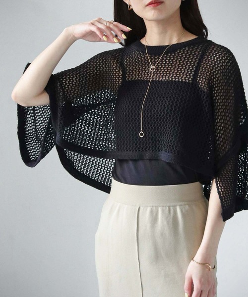 cheriella(シェリエラ)の「【cheriella】WEB限定ショート丈スリット透かし編みメッシュニット(ニット/セーター・レディース・ブルー/アイボリー/カーキ/ブラック・M)」の17枚目の写真