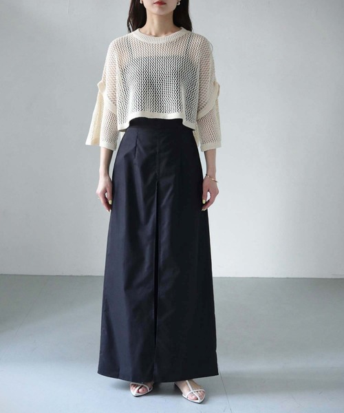 cheriella(シェリエラ)の「【cheriella】WEB限定ショート丈スリット透かし編みメッシュニット(ニット/セーター・レディース・ブルー/アイボリー/カーキ/ブラック・M)」の13枚目の写真