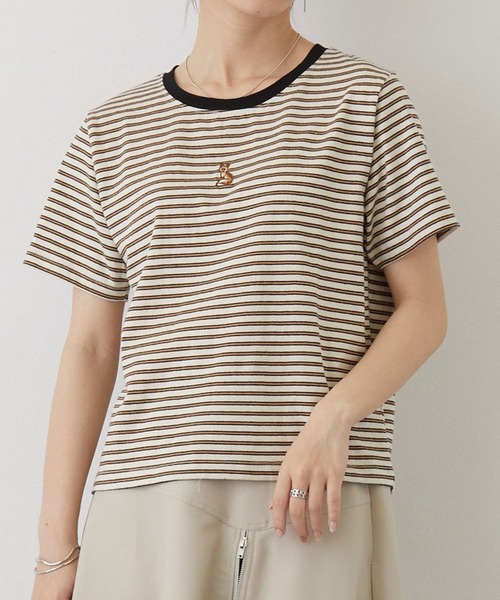 179/WG（イチナナキュウダブルジー）の「キツネ刺繍リンガーTシャツ（Tシャツ/カットソー・レディース・グリーン/オフホワイト/チャコールグレー/ナチュラル/ブルー・FREE）」の3枚目の写真