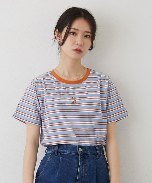 179/WG（イチナナキュウダブルジー）の「キツネ刺繍リンガーTシャツ（Tシャツ/カットソー・レディース・グリーン/オフホワイト/チャコールグレー/ナチュラル/ブルー・FREE）」の5枚目の写真