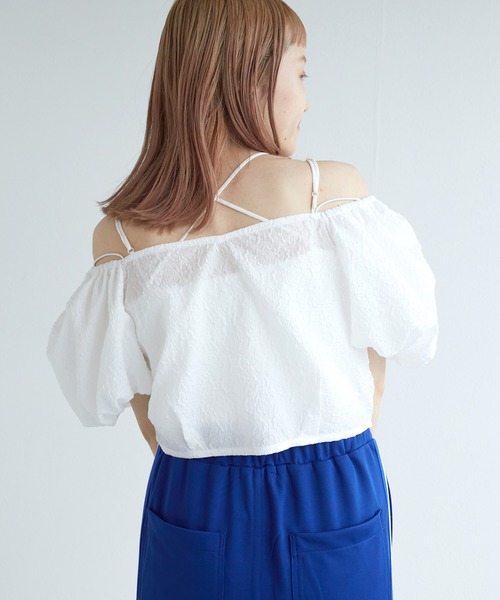 Gauze# ホワイト ＆ブラック　バルーンスリーブ シャツ　2枚セット バルーンスリーブブラウス【洗濯機洗い可】（シャツ・ブラウス