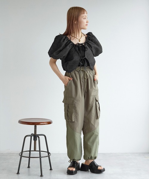 Gauze# ホワイト ＆ブラック　バルーンスリーブ シャツ　2枚セット バルーンスリーブブラウス【洗濯機洗い可】（シャツ・ブラウス