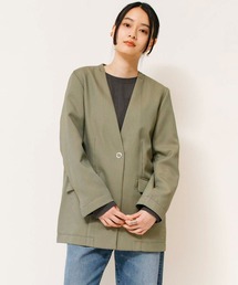 ノーカラーチェックジャケット ダークグリーン df4f30701f2df1a0deaa6d0532c1d1