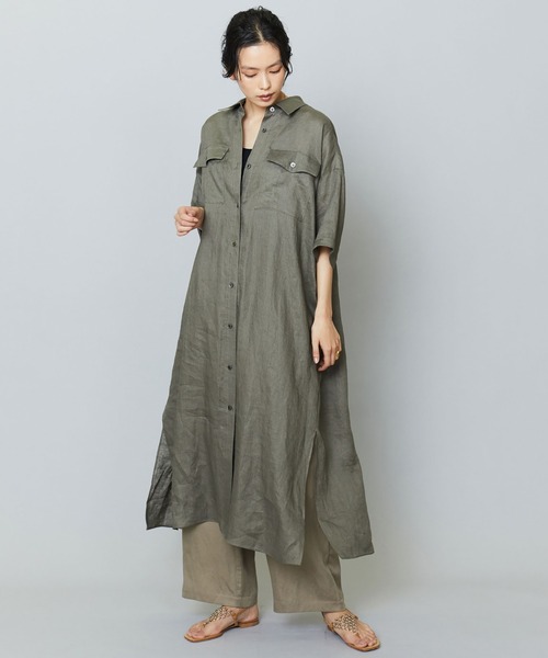 1er Arrondissement（プルミエアロンディスモン）の「ウォッシュリネン シャツワンピース（シャツワンピース・レディース・ブラック/カーキ/サックスブルー・38/36）」の2枚目の写真