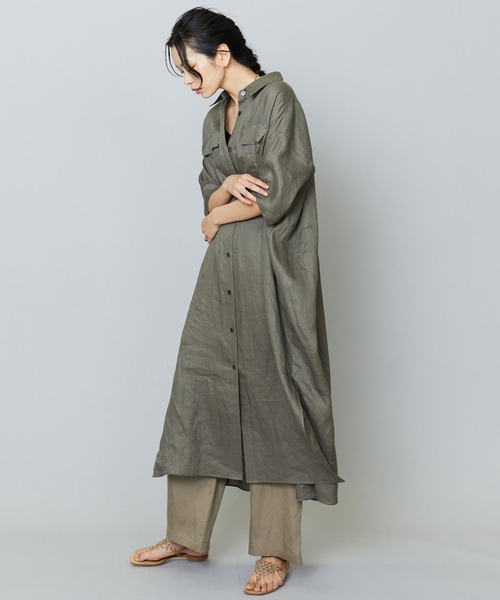 1er Arrondissement（プルミエアロンディスモン）の「ウォッシュリネン シャツワンピース（シャツワンピース・レディース・ブラック/カーキ/サックスブルー・38/36）」の4枚目の写真