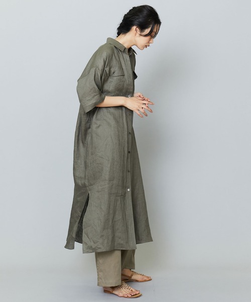 1er Arrondissement（プルミエアロンディスモン）の「ウォッシュリネン シャツワンピース（シャツワンピース・レディース・ブラック/カーキ/サックスブルー・38/36）」の13枚目の写真