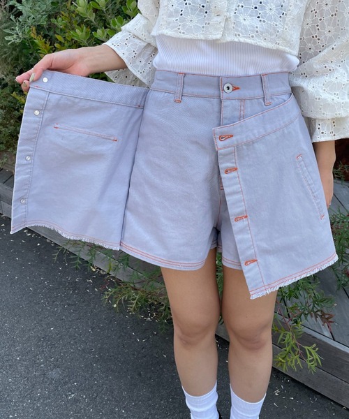 HELLO.SANFRANCISCO（ハローサンフランシスコ）の「【HELLO.SANFRANCISCO/ハローサンフランシスコ】オーバースカート付きショートパンツ（その他パンツ・レディース・パープル/イエロー/オフホワイト・FREE）」の18枚目の写真