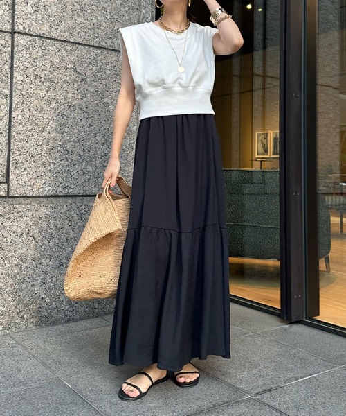 DouDou（ドゥドゥ）の「ショート丈スウェット＋ティアードキャミワンピースSET（ワンピース・レディース・ホワイト/ブラック・FREE）」の5枚目の写真