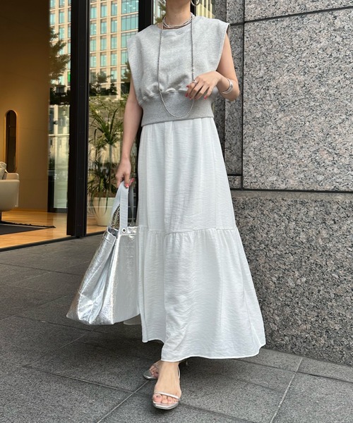 DouDou（ドゥドゥ）の「ショート丈スウェット＋ティアードキャミワンピースSET（ワンピース・レディース・ホワイト/ブラック・FREE）」の16枚目の写真