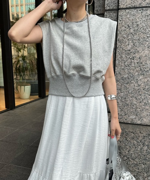 DouDou（ドゥドゥ）の「ショート丈スウェット＋ティアードキャミワンピースSET（ワンピース・レディース・ホワイト/ブラック・FREE）」の18枚目の写真