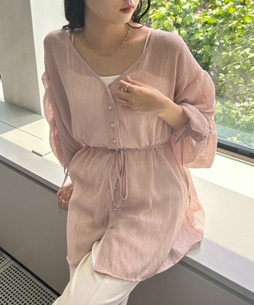 one after another NICE CLAUP（ワンアフターアナザーナイスクラップ）の「袖ドロストシアープリーツブラウス（シャツ/ブラウス・レディース・アイボリー/ブルーグレー/ピンクベージュ/ドット・FREE）」の10枚目の写真