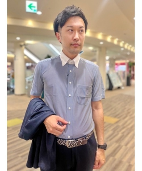 Perfect Suit FActory（パーフェクトスーツファクトリー）の「【完全ノーアイロン】半袖アイシャツ【ECOi-shirt】アイスライブ　サックス（ビジネスシャツ・メンズ・サックスブルー/ネイビー・S/3L/LL/L/M）」の11枚目の写真