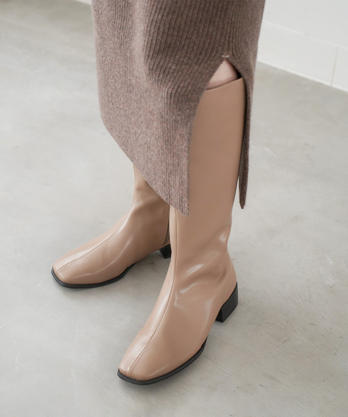 サイドジップスクエアトゥロングブーツ（ブーツ）｜AmiAmi