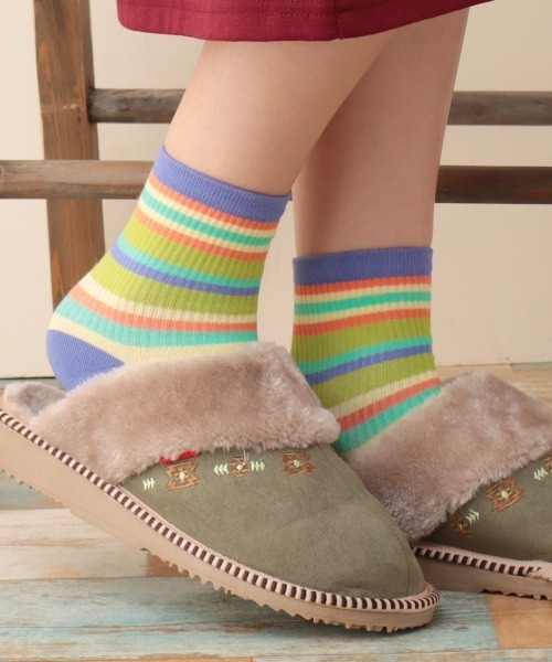 チチカカ（チチカカ）の「リブボーダーソックス 23-25cm（ソックス/靴下・レディース・オフホワイト/ブルー/イエロー・FREE）」の3枚目の写真