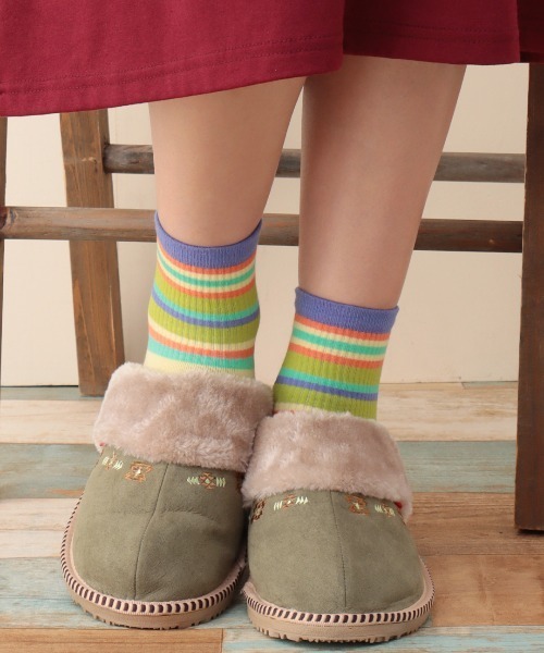 チチカカ（チチカカ）の「リブボーダーソックス 23-25cm（ソックス/靴下・レディース・オフホワイト/ブルー/イエロー・FREE）」の5枚目の写真