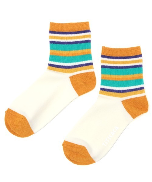 チチカカ（チチカカ）の「リブボーダーソックス 23-25cm（ソックス/靴下・レディース・オフホワイト/ブルー/イエロー・FREE）」の6枚目の写真