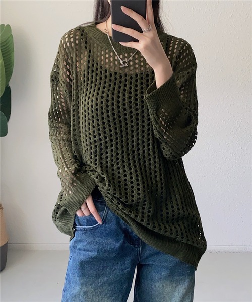 MAISON DE THERESE(メゾン ド テレーズ)の「透け感 クルーネックメッシュサマーニットトップス(ニット/セーター・レディース・グリーン/グレー/ホワイト/ブラック・M)」の9枚目の写真