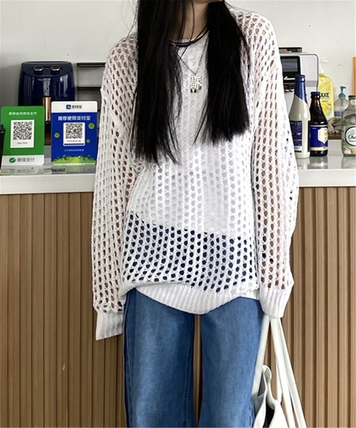 MAISON DE THERESE(メゾン ド テレーズ)の「透け感 クルーネックメッシュサマーニットトップス(ニット/セーター・レディース・グリーン/グレー/ホワイト/ブラック・M)」の18枚目の写真