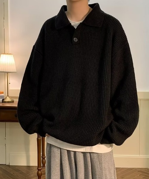 B.R.U（ブル）の「オーバーサイズニットポロ（ニット/セーター・メンズ・ブラック/アイボリー/ブラウン/グレー・FREE）」の14枚目の写真