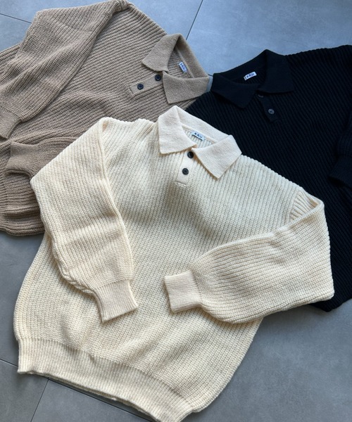 B.R.U（ブル）の「オーバーサイズニットポロ（ニット/セーター・メンズ・ブラック/アイボリー/ブラウン/グレー・FREE）」の22枚目の写真