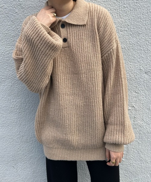 セール】オーバーサイズニットポロ（ニット/セーター）｜B.R.U（ブル