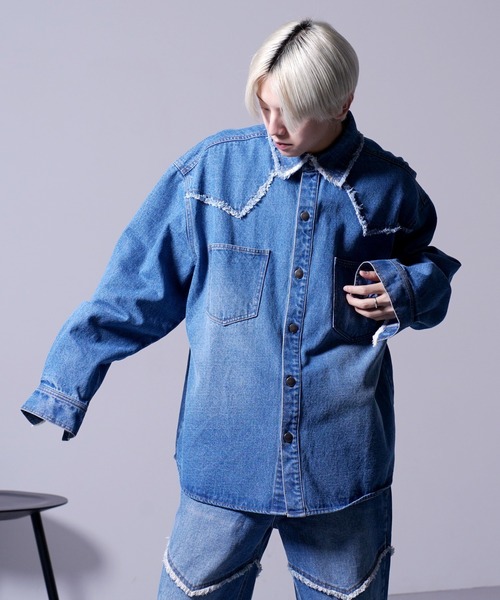 G.O.C（ジーオーシー）の「カットオフ ウエスタン オーバー デニムシャツ JKT（デニムジャケット・メンズ・ブラック/ブルー・MEDIUM/LARGE）」の8枚目の写真