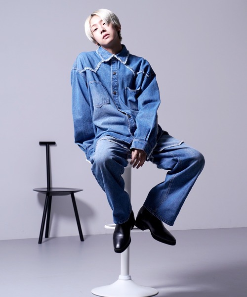 G.O.C（ジーオーシー）の「カットオフ ウエスタン オーバー デニムシャツ JKT（デニムジャケット・メンズ・ブラック/ブルー・MEDIUM/LARGE）」の11枚目の写真