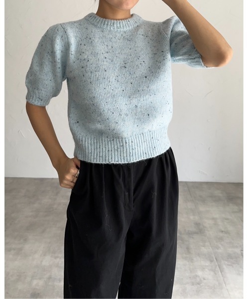 leimn(レイムン)の「ハーフスリーブニットプルオーバー(ニット/セーター・レディース・ブルー/アイボリー・M)」の10枚目の写真