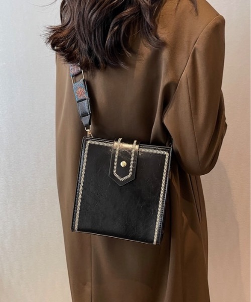 Burner（バーナー）の「【OKUOKU Recommend Select】ワイドショルダーベルト　スクエアショルダーバッグ　oku-bag-693660726183-15 Y（ショルダーバッグ・レディース・ブラック/ブラウン/ダークブラウン/ワイン・FREE）」の2枚目の写真