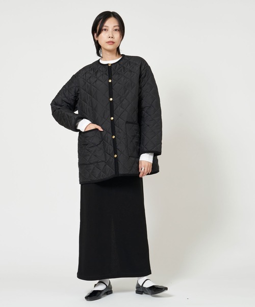 Traditional Weatherwear（トラディショナルウェザーウェア）の「ARKLEY MIDDLE A-LINE（ノーカラージャケット・レディース・ブラック/カーキ・34/36）」の12枚目の写真
