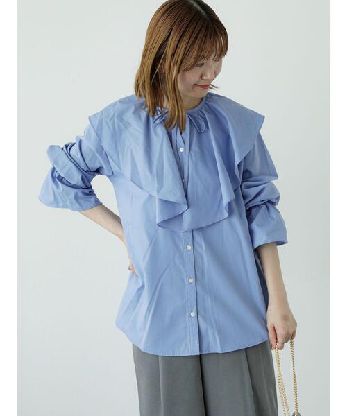 Lugnoncure（ルノンキュール）の「襟フリル前開きブラウス（シャツ/ブラウス・レディース・ブラック/オフホワイト/ブルー・F）」の12枚目の写真