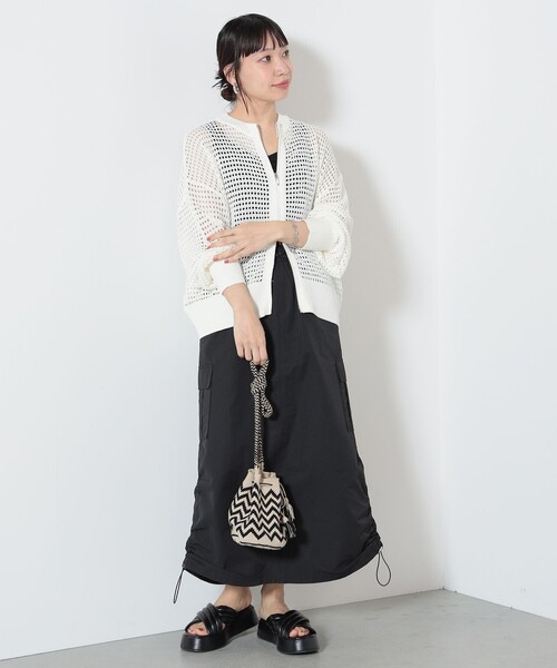 BEAMS HEART(ビームスハート)の「BEAMS HEART / メッシュニット ジップカーディガン(カーディガン/ボレロ・レディース・ピンク/ブラック/オフホワイト・FREE)」の4枚目の写真