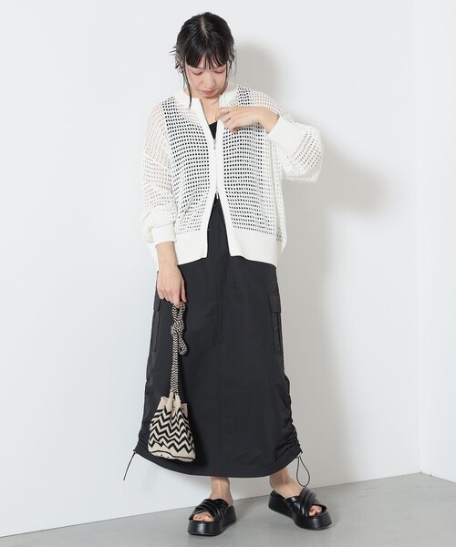 BEAMS HEART(ビームスハート)の「BEAMS HEART / メッシュニット ジップカーディガン(カーディガン/ボレロ・レディース・ピンク/ブラック/オフホワイト・FREE)」の5枚目の写真